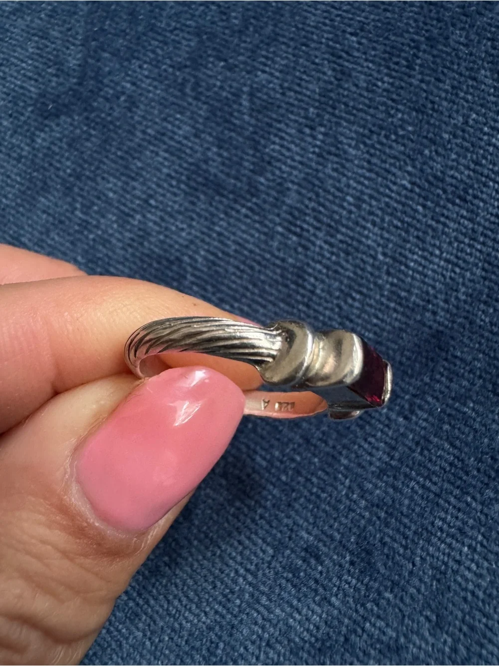 Vintage 925 Sterling Silver Emerald  Cut Garnet Ring size 7